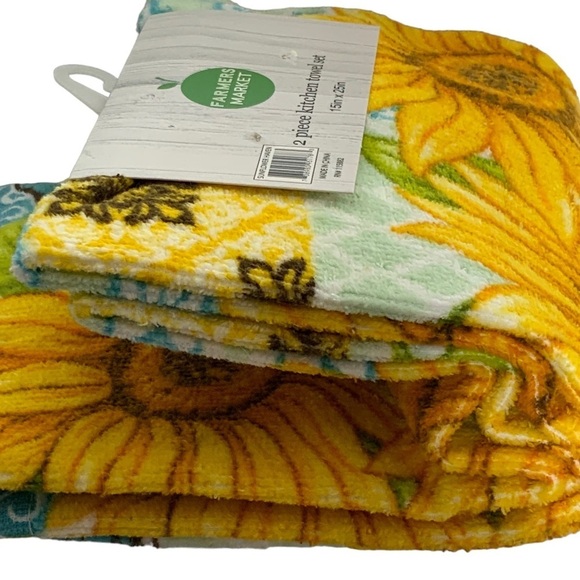 Farmers Market Sunflower Butterfly Kitchen Towels Absorbent Cotton Velour 2 PC - Picture 11 of 16